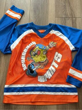 Vintage Nickelodeon SpongeBob Kids' Orange & Blue Skate Hockey Jersey size 8/10
